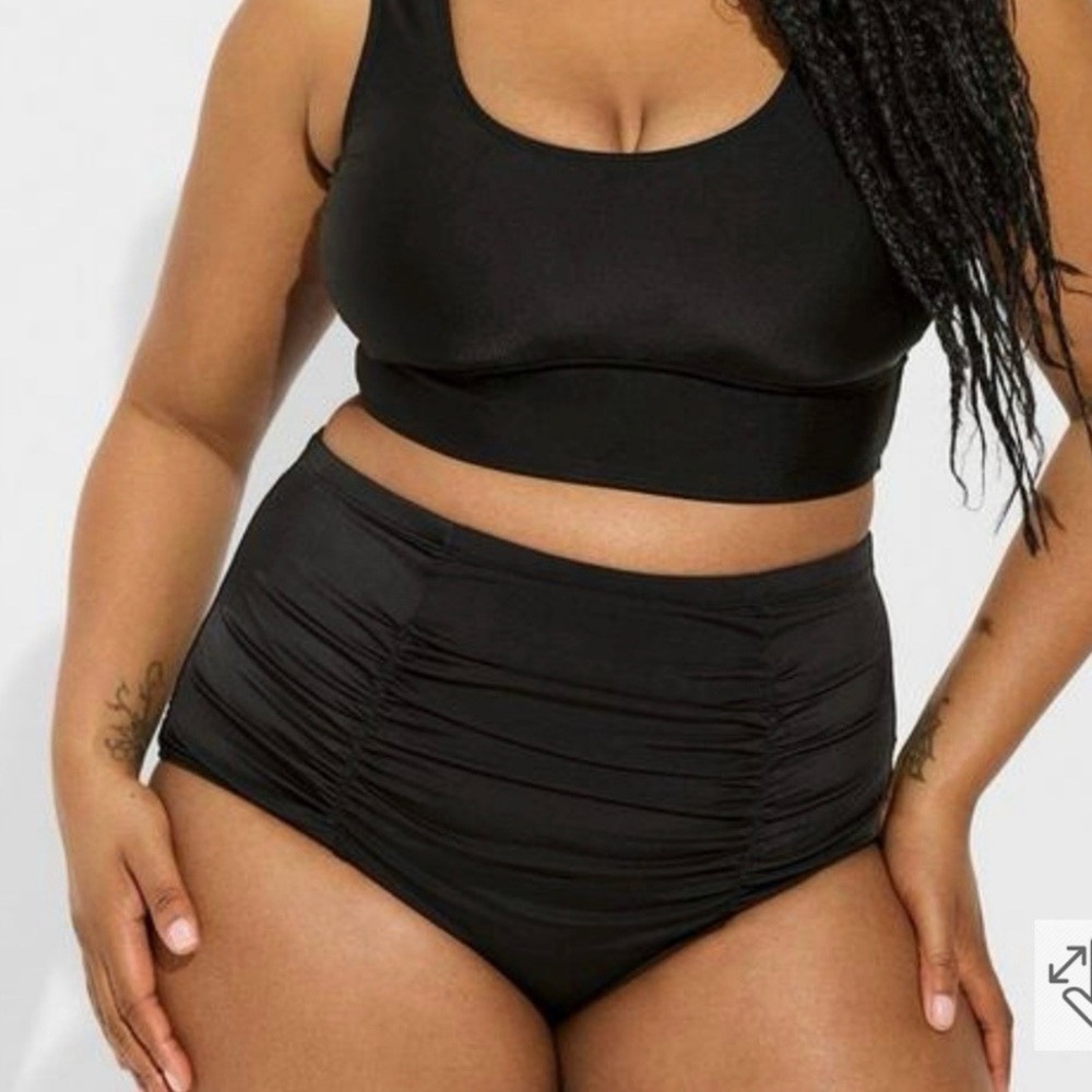 NWT Torrid Black High Rise Ruched Swim Brief Bottom Size 3X